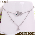 OUXI Latest Design 18K Rhodium Plated Silver Jewelry Colorful CZ Chain Anklets